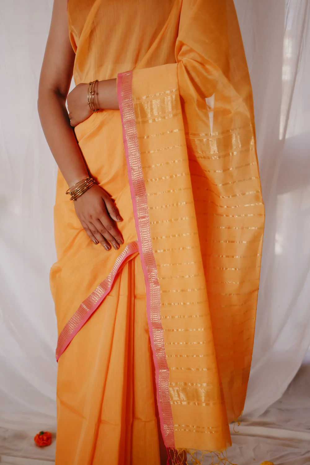 Yellow Pure Silk Cotton Maheshwari Saree - Image 7