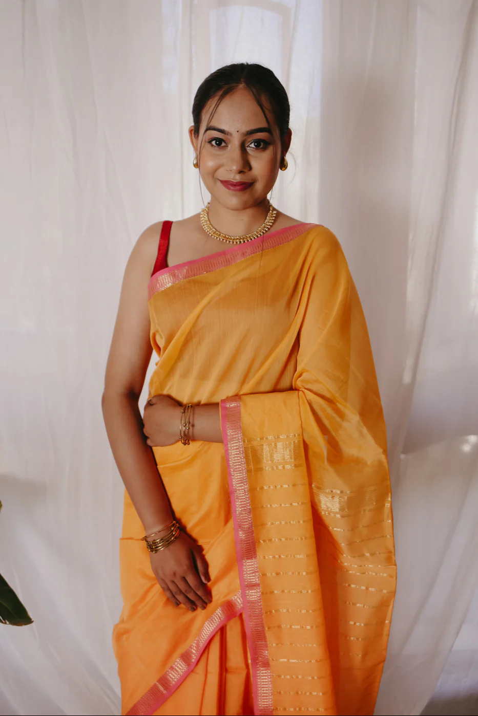 Yellow Pure Silk Cotton Maheshwari Saree - Image 8